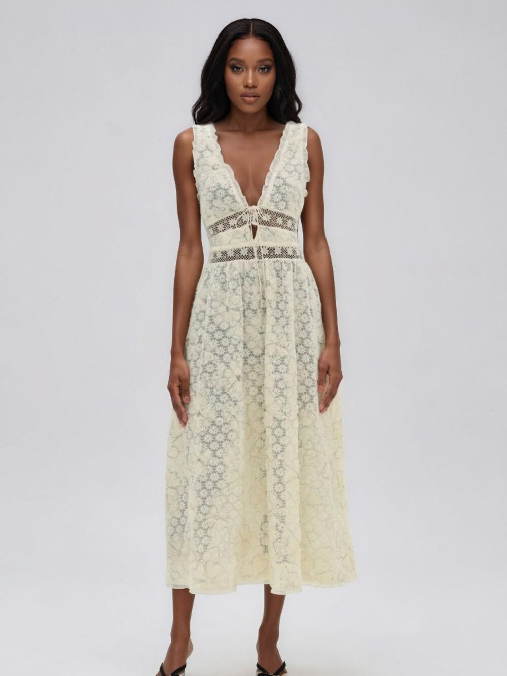 For Love & Lemons Snowflake Daisy Midi Dress - Cream